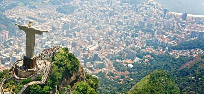 The statue of Christ Redeemer over Rio de Janeiro in Brazil