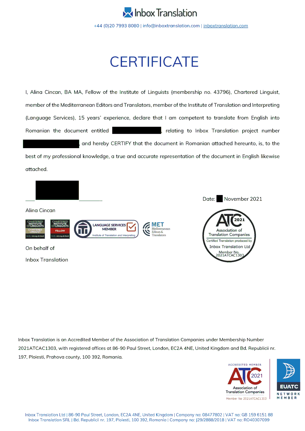 Sample of a certification letter